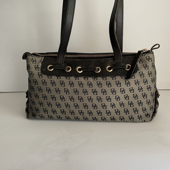 Dooney & Bourke Black Gray Leather Logo Canvas Bag - Picture 7 of 13